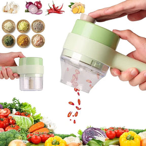 4 in 1 Electric Vegetable Cutter Chopper Cooking Handheld Hammer Food Chopper Garlic Press and Set Slicer Vegetable Spiral Slicer Cutter Masher Machine Kitchen Tool Multifunctional