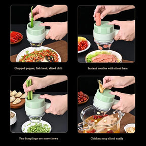 4 in 1 Electric Vegetable Cutter Chopper Cooking Handheld Hammer Food Chopper Garlic Press and Set Slicer Vegetable Spiral Slicer Cutter Masher Machine Kitchen Tool Multifunctional